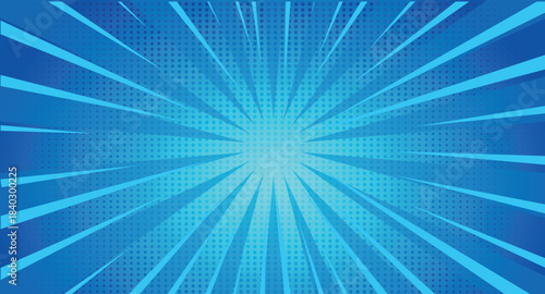 Abstract Blue Comic Book Pop Art Background with Halftone Dots and Sunburst Rays vector