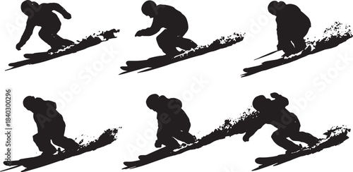 Black Solid Beginner Slide-Stop and Falling-Leaf Silhouettes Set of Six on Six on White Background