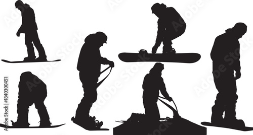 Black Solid Binding and Board Maintenance Silhouettes Set of Six on White Background