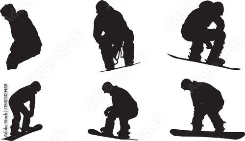 Black Solid Binding and Board Maintenance Silhouettes Set of Six on White Background