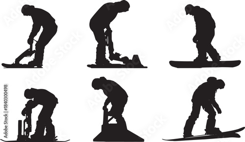 Black Solid Binding and Board Maintenance Silhouettes Set of Six on White Background