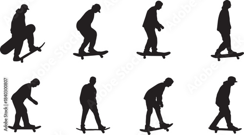 Black Solid Board Carry to Push Off Silhouettes Set of Six on White Background