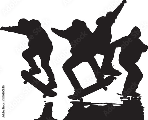 Black Solid Board Hand Manipulation Tricks Silhouettes Set of Six on White Background