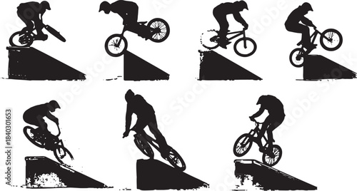Black Solid Box Press and Butter Tricks Silhouettes Set of Six on Six on White Background