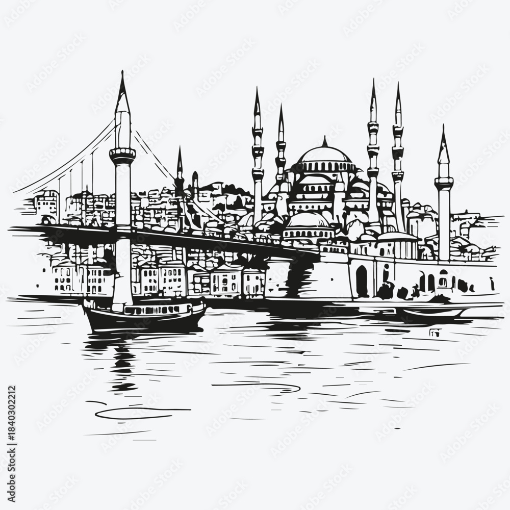 Fototapeta premium Istanbul city view sketch illustration vector