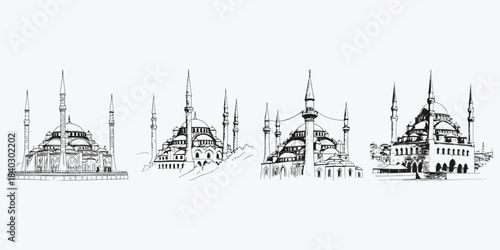 Hand drawn sketch of Istanbul illustration vector set