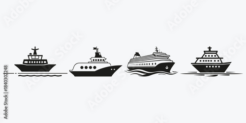 Istanbul ferry travel concept logo sketch illustration vector set