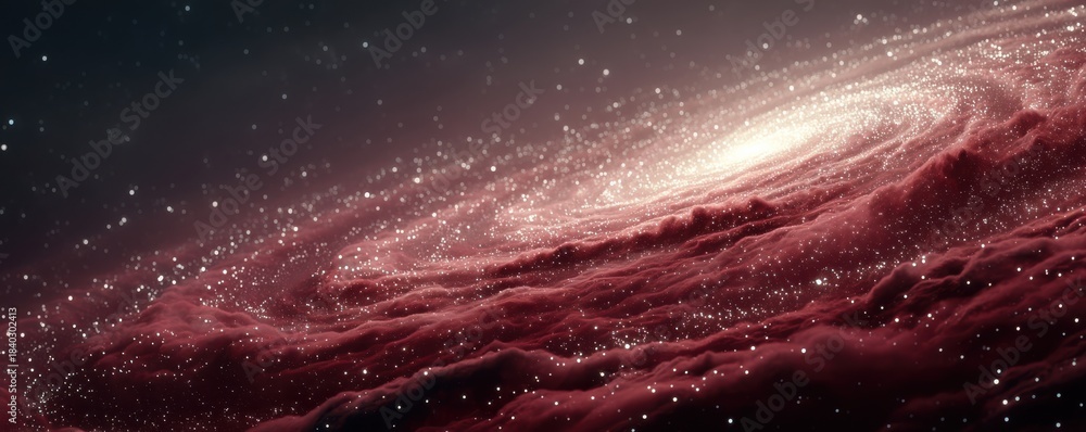 Obraz premium Red galaxy background with swirling galaxies and stars, a cosmic space scene for dramatic sci-fi visuals and atmospheric design