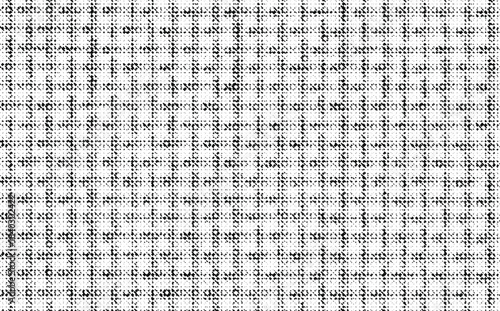 Black and white halftone cross pattern with mesh grid texture, creating an abstract vector background for modern and vintage design projects.