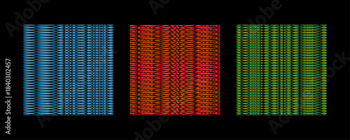 Colorful geometric wave pattern panels with modern abstract line texture, interlaced fabric patterns line art