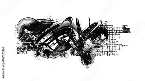 Chaotic ink strokes blend with a distressed surface, creating a dynamic background filled with blots, rough textures, and noisy abstract .