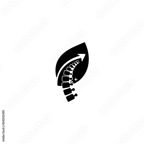 Spinal health improvement concept with rising arrow, representing chiropractic care, wellness, back pain relief and growth isolated on transparent background