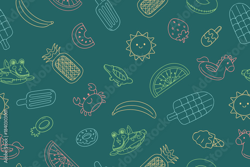 Seamless bright summer pattern with inflatable elements