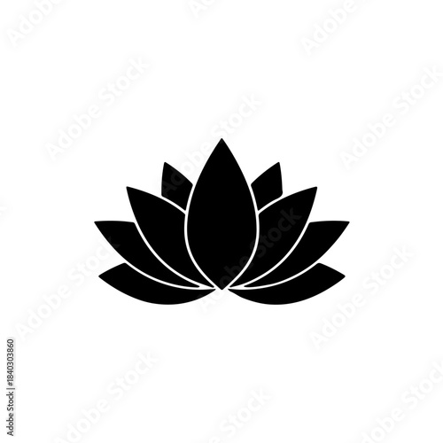 Black lotus flower silhouette isolated. a simple graphic icon of a blooming water lily, symbolizing purity, enlightenment, and beauty. isolated on transparent background