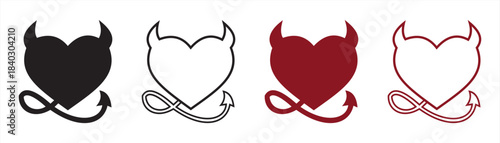 Devil Heart Valentine line and glyph icon, love and holiday, devil heart sign, vector graphics, a linear pattern on a white background