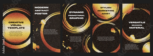 Grunge Round Shapes and Circle Strokes Random Blended on Modern Poster Vector Set with Stipple Noise Texture