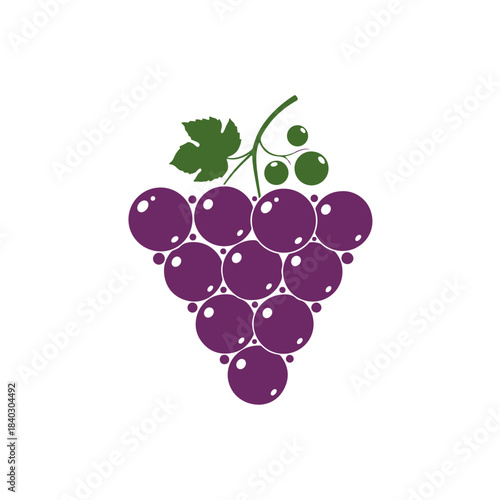 Simple vector illustration of a bunch of purple grapes with a green leaf and stem, isolated on a white background. isolated on transparent background