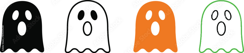 Fototapeta premium Four different styles of cute cartoon ghost icons for Halloween