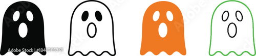 Four different styles of cute cartoon ghost icons for Halloween