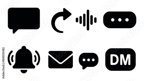 Dark mode communication icons for messaging and notifications