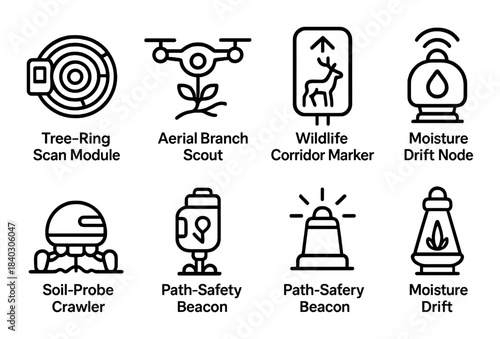 Innovative environmental monitoring icons featuring technology and wildlife