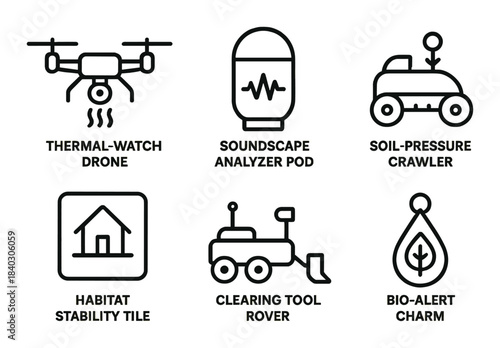 Innovative environmental monitoring devices: drone, analyzer pod, crawler, tile, rover, charm
