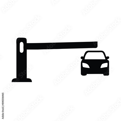 Simple black and white icon representing vehicle access control at a parking lot barrier gate