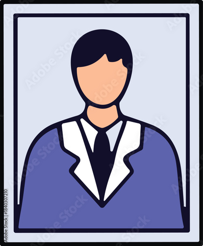 Professional profile portrait icon in frame, business avatar illustration, employee identification picture, corporate user symbol vector design