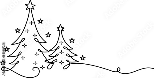 Christmas Tree with Snowflake Continuous Outline Decoration