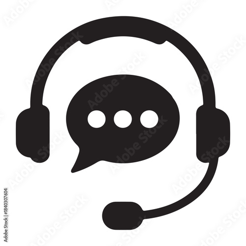 Customer support headset icon with speech bubble communication isolated on white background