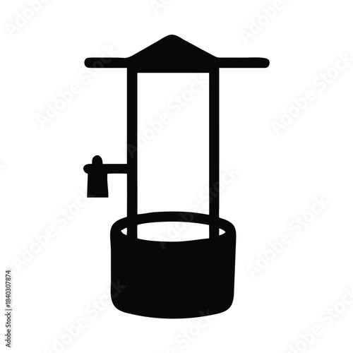 Simple black silhouette icon representing a traditional water well structure with a crank mechanism