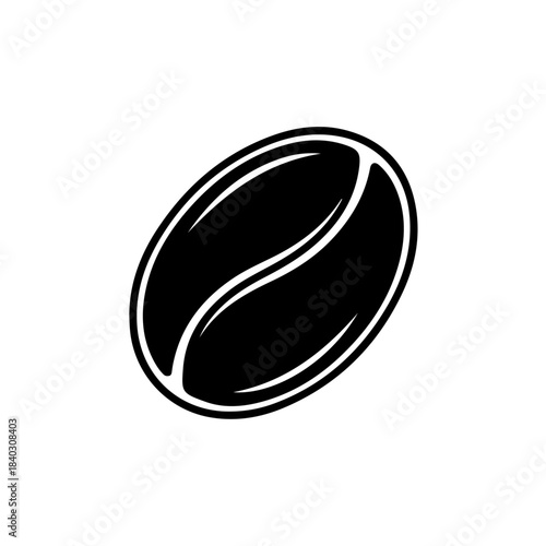 Stylized black coffee bean icon with white outline on isolated background, representing caffeine and beverage culture isolated on transparent background