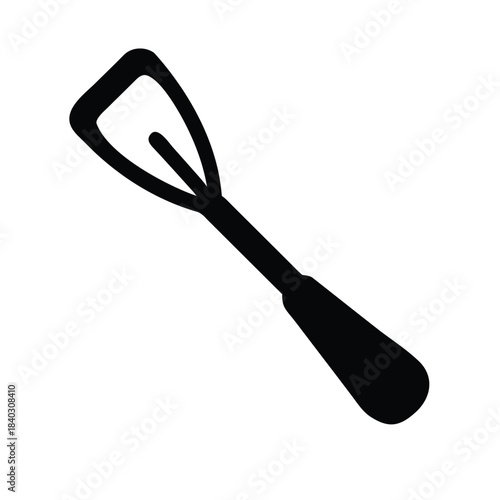 Simple black silhouette icon of a kitchen whisk or small hand mixer tool isolated on white