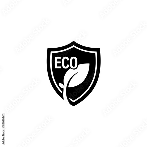 Eco leaf shield logo emblem for environmental protection and sustainability symbol isolated on transparent background
