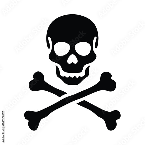 Simple black and white skull and crossbones icon representing danger warning or pirate flag symbol