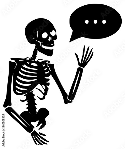 Talking skeleton with speech cloud illustration