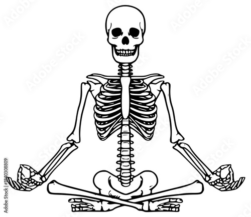 Meditating skeleton in lotus position vector illustration