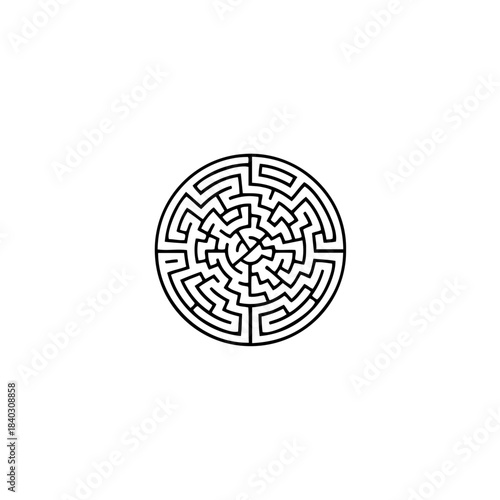 Concentric circle maze in black and white, representing a complex puzzle and strategic thinking for problem solving isolated on transparent background