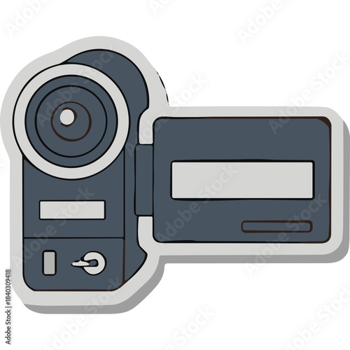 Vintage Gray Camcorder With Dark Gray And Light Gray Accents On A White Border With A Subtle Shadow