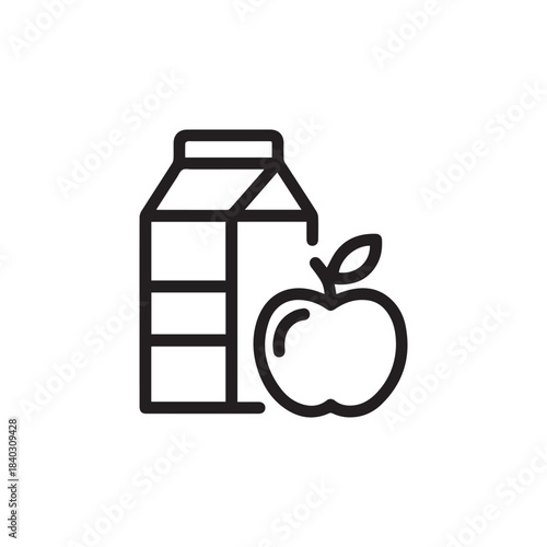 Milk Carton and Apple Line Icon