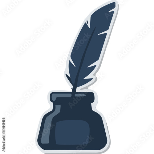 Vintage Inkwell and Quill Pen Illustration Isolated on Black Background Symbolizing Writing and Creativity