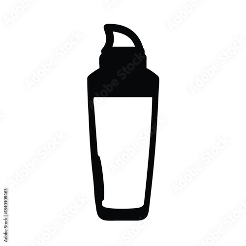 Simple black silhouette icon representing a modern protein shaker bottle with a flip top cap