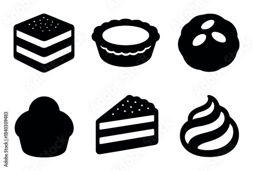 Black silhouettes of various bakery goods on dark background