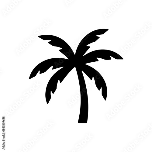 Silhouette of a stylized palm tree with fronds reaching outwards, isolated on a white background for design. isolated on transparent background