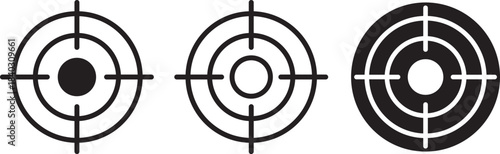 Target icons set. Aim sniper shoot group. Ambition and opportunity symbols. Gun target icons in minimalistic thin line strokes designs. Focus group icon. Editable stroke line icons