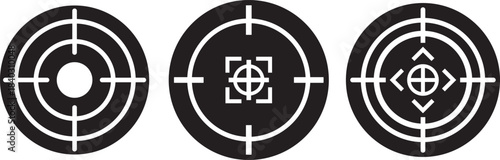 Target icons set. Aim sniper shoot group. Ambition and opportunity symbols. Gun target icons in minimalistic thin line strokes designs. Focus group icon. Editable stroke line icons