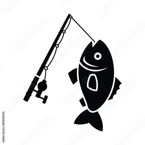 Fishing Rod with Caught Fish Icon reel line
