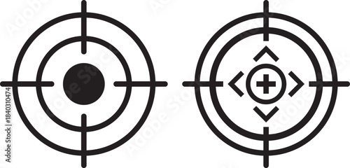 Target icons set. Aim sniper shoot group. Ambition and opportunity symbols. Gun target icons in minimalistic thin line strokes designs. Focus group icon. Editable stroke line icons