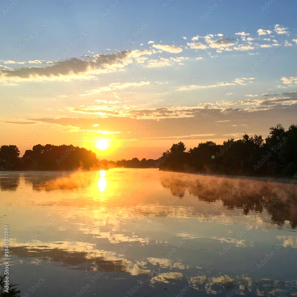 Obraz premium Sunrise over a calm river