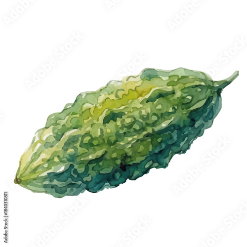 Watercolor-style bitter melon illustration／ゴーヤ